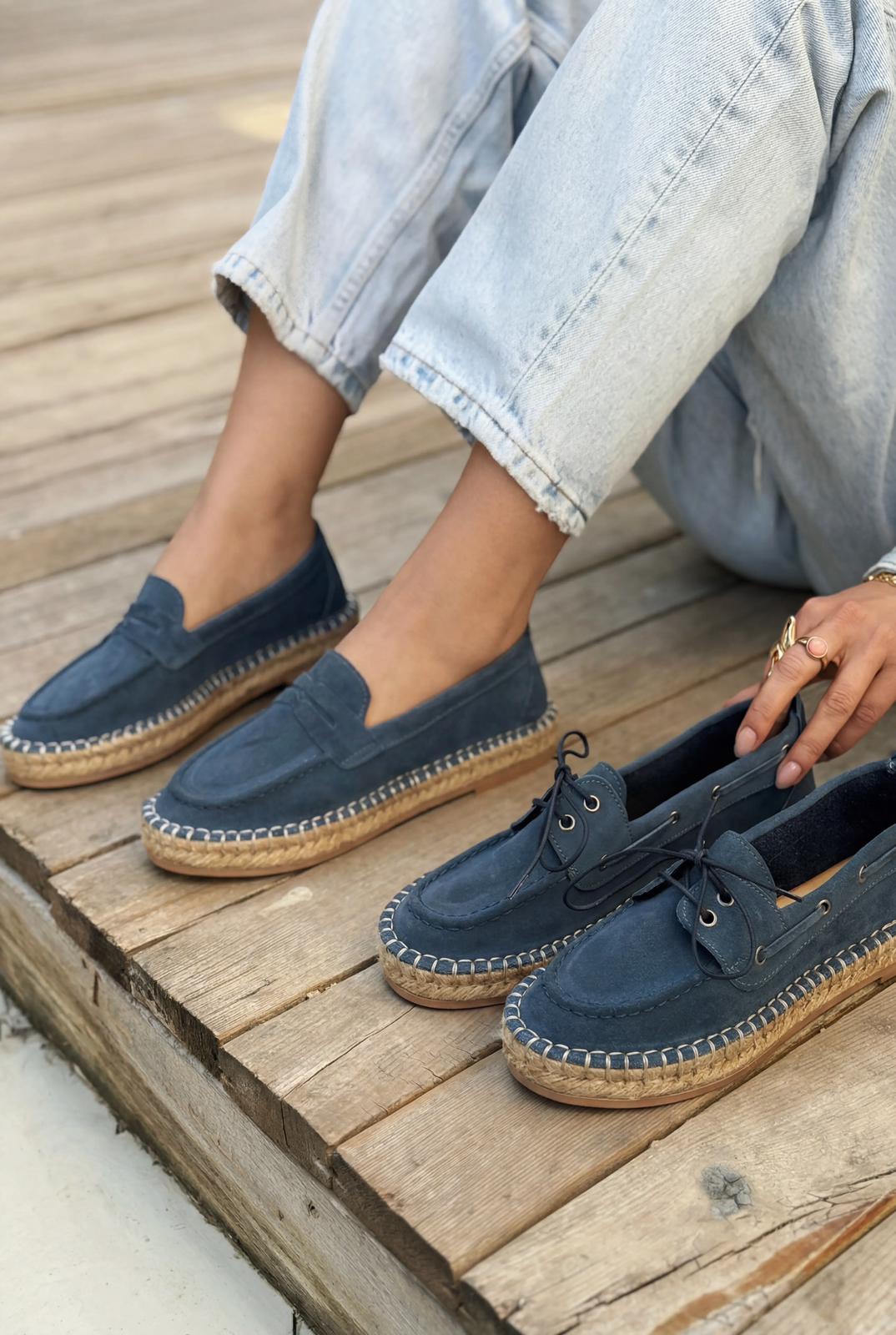 Celure Espadril Loafer Lacivert Hakiki Süet - ILOVESHOES