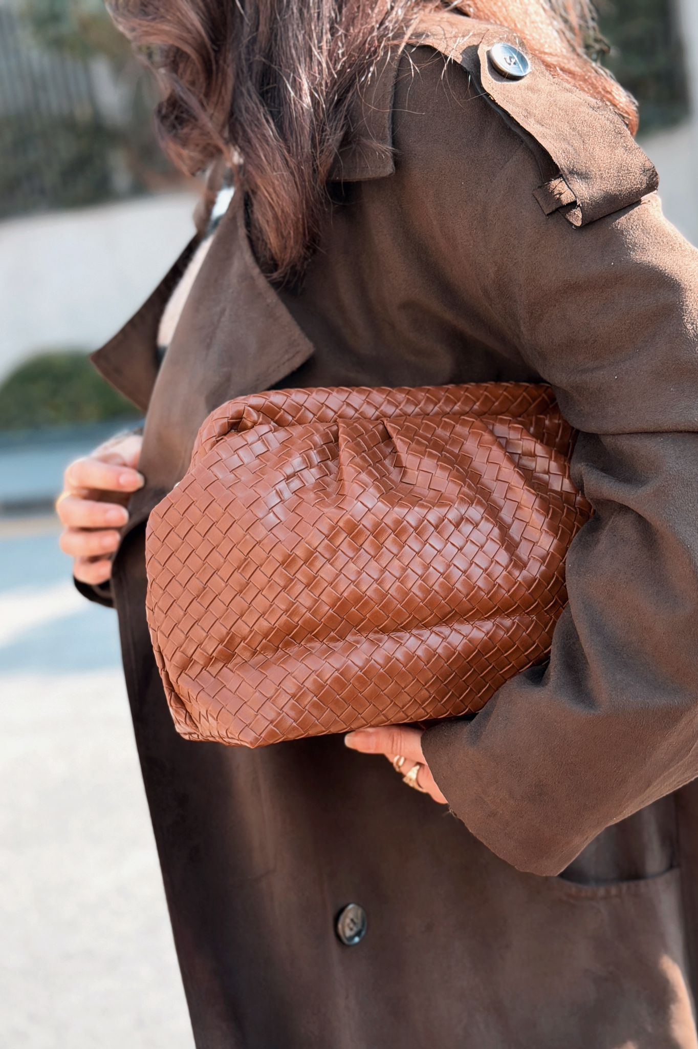 Lurine Kadın Clutch Çanta Taba Mat Deri