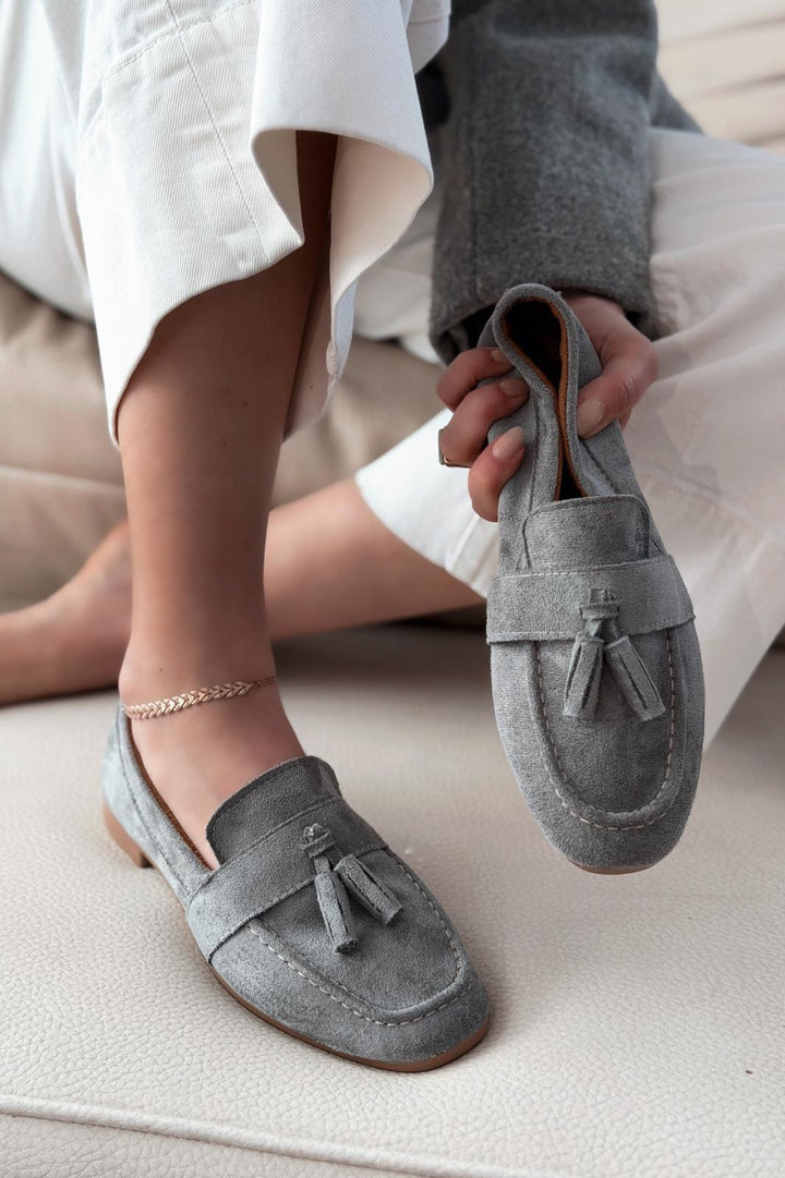 Olena Kadın Loafer Gri Süet - ILOVESHOES