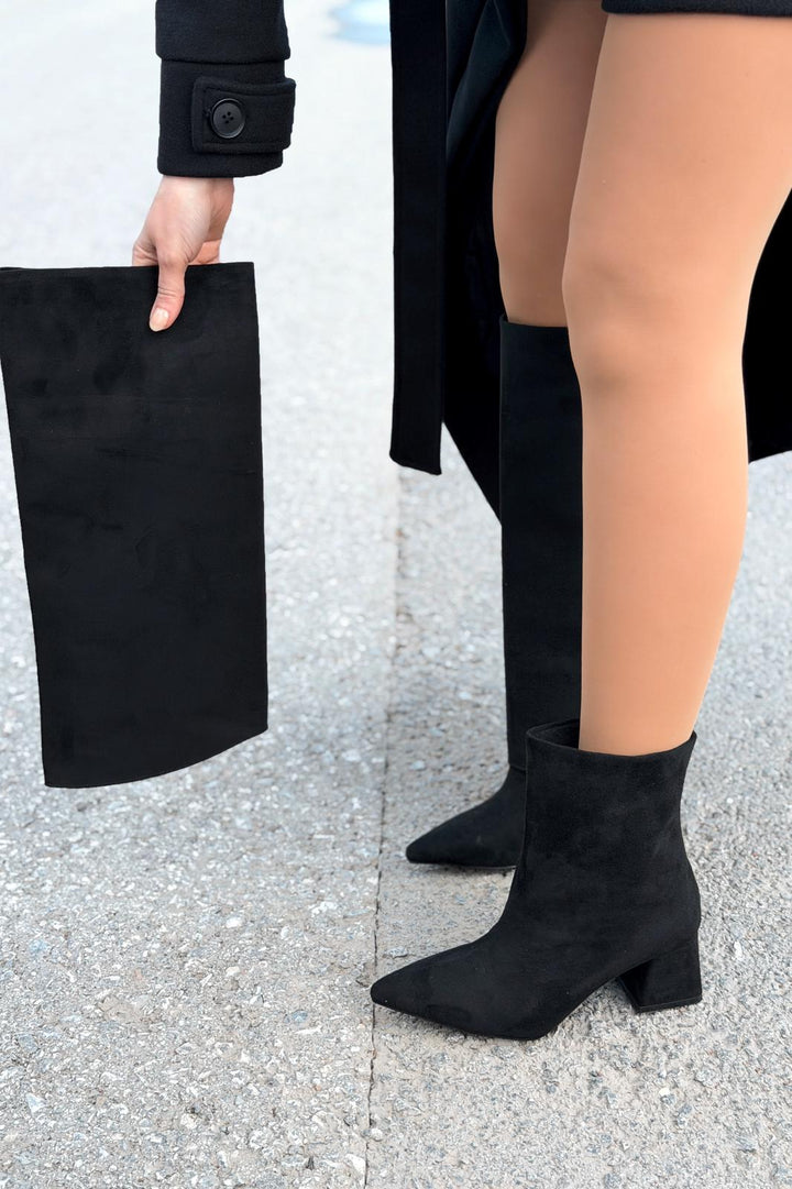 Axen Kadın Kadın Tak - Çıkar Bot - Çizme Siyah Süet - ILOVESHOES