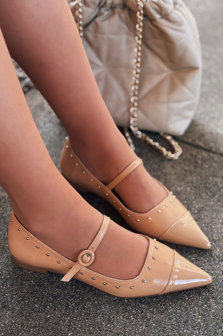 Panilo Matte Leather Stud Detailed Nude Women&