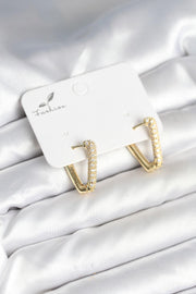 ILS - 1018 Kadın Üçgen Küpe Gold Pirinç Zirkon Taşlı - ILOVESHOES