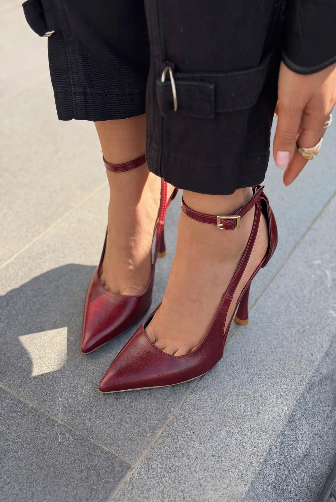 Nerole Stiletto Bordo Mat Deri Yüksek Topuklu - ILOVESHOES