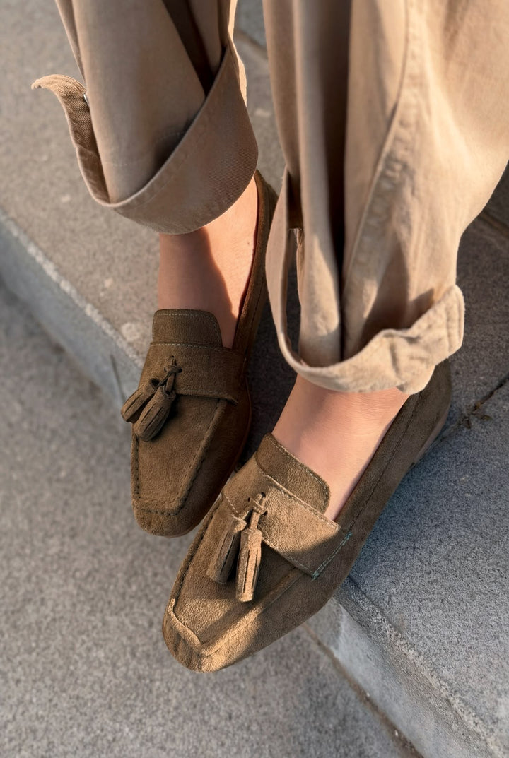 Olena Kadın Loafer Haki Süet - ILOVESHOES