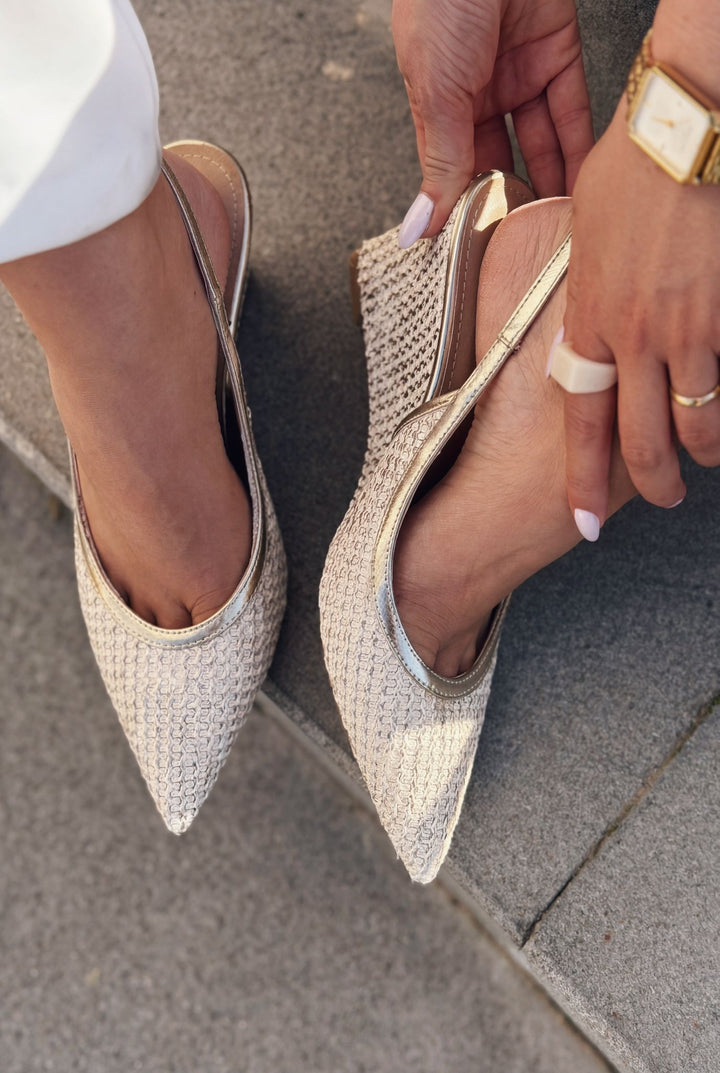 Solthera Gold Hasır Örgü Kadın Stiletto - ILOVESHOES