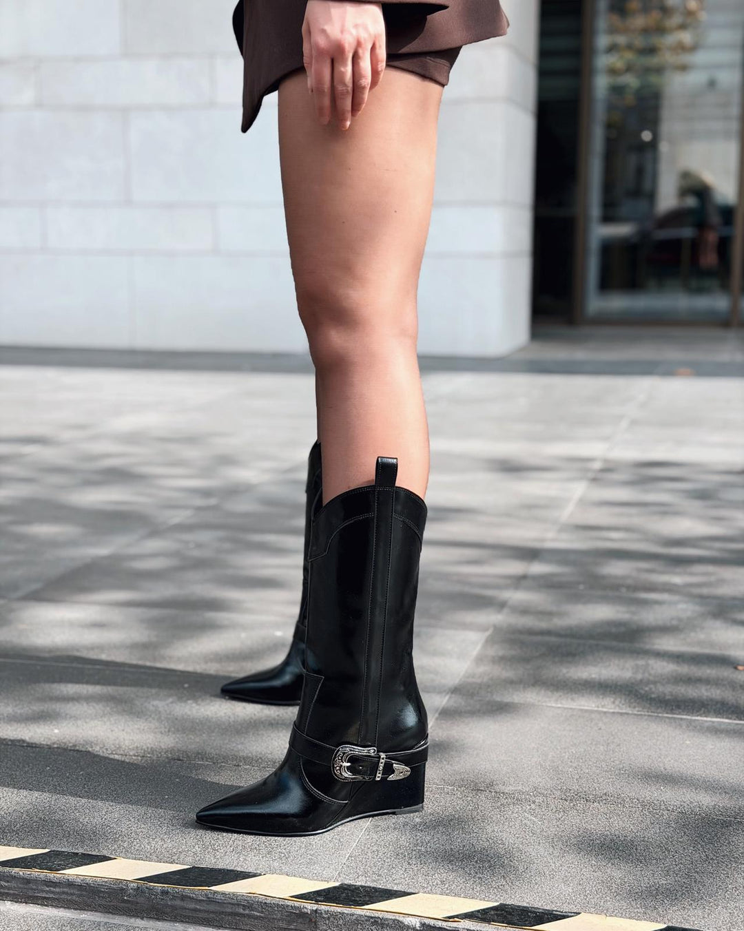 Bonvir Kadın Kovboy Çizme Siyah Parlak Deri - ILOVESHOES