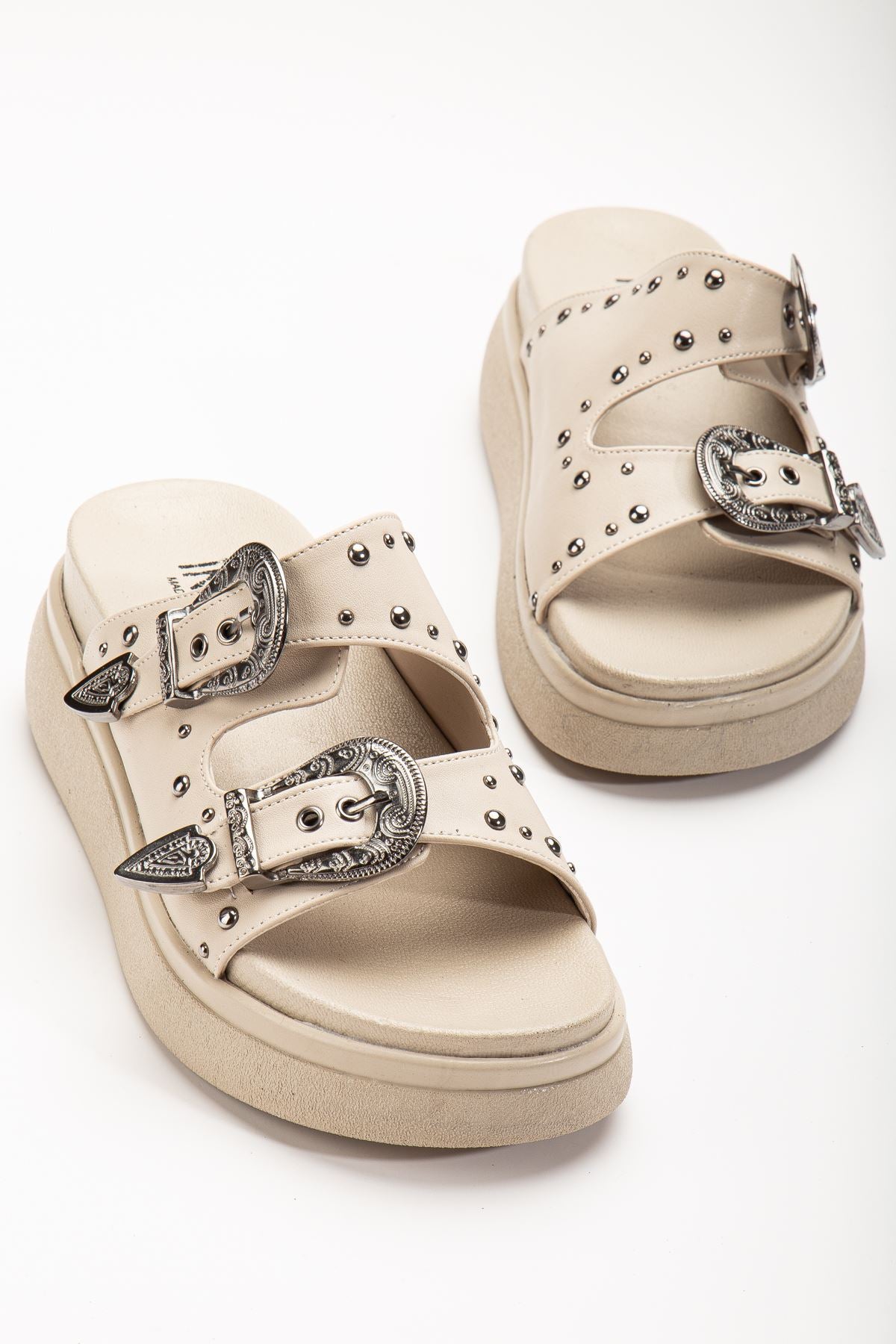 Palinea Mat Bej Troklu Kadın Terlik - ILOVESHOES