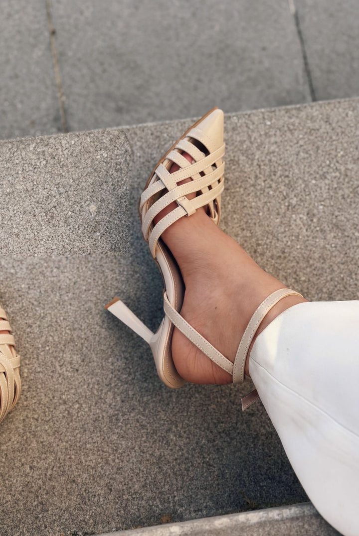 Luvien Bej Mat Deri Kadın Stiletto - ILOVESHOES