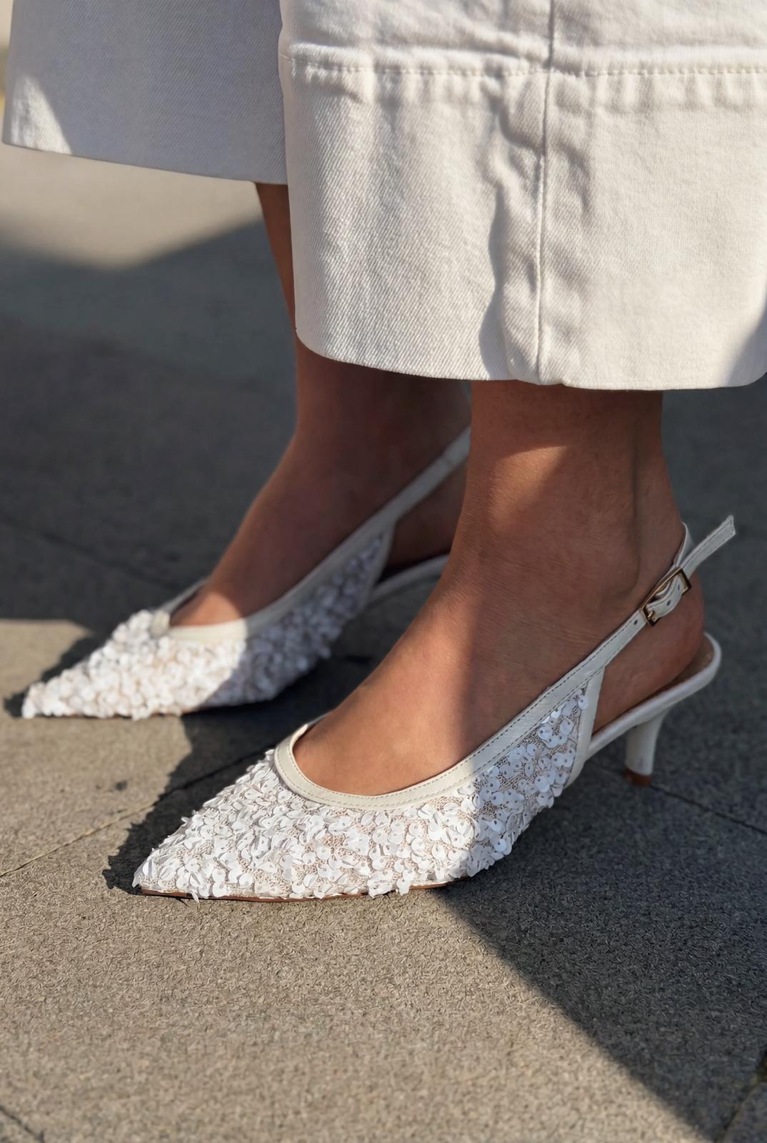 Selorine Stiletto Beyaz Pullu - ILOVESHOES