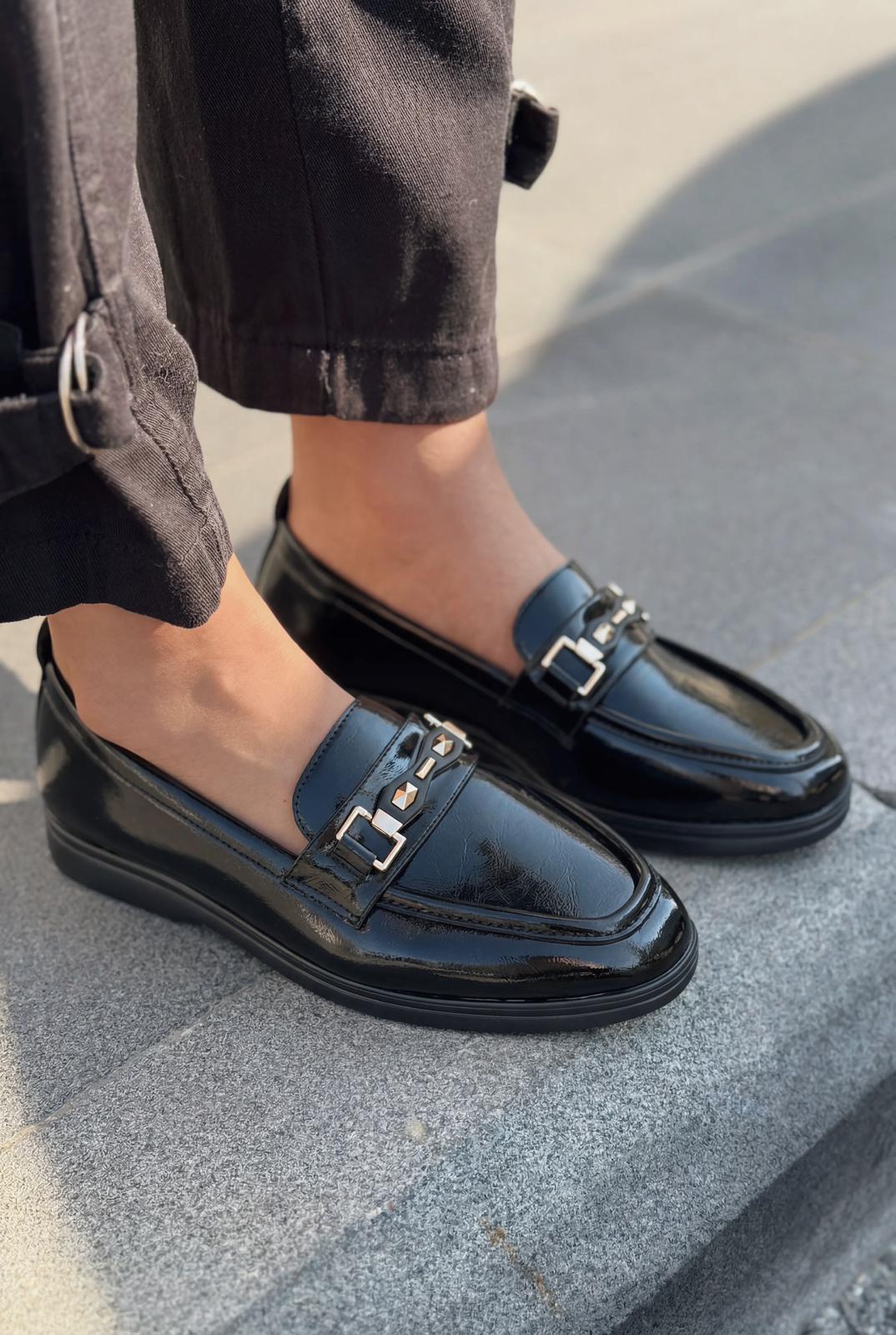 Torel Kadın Loafer Siyah Rugan - ILOVESHOES