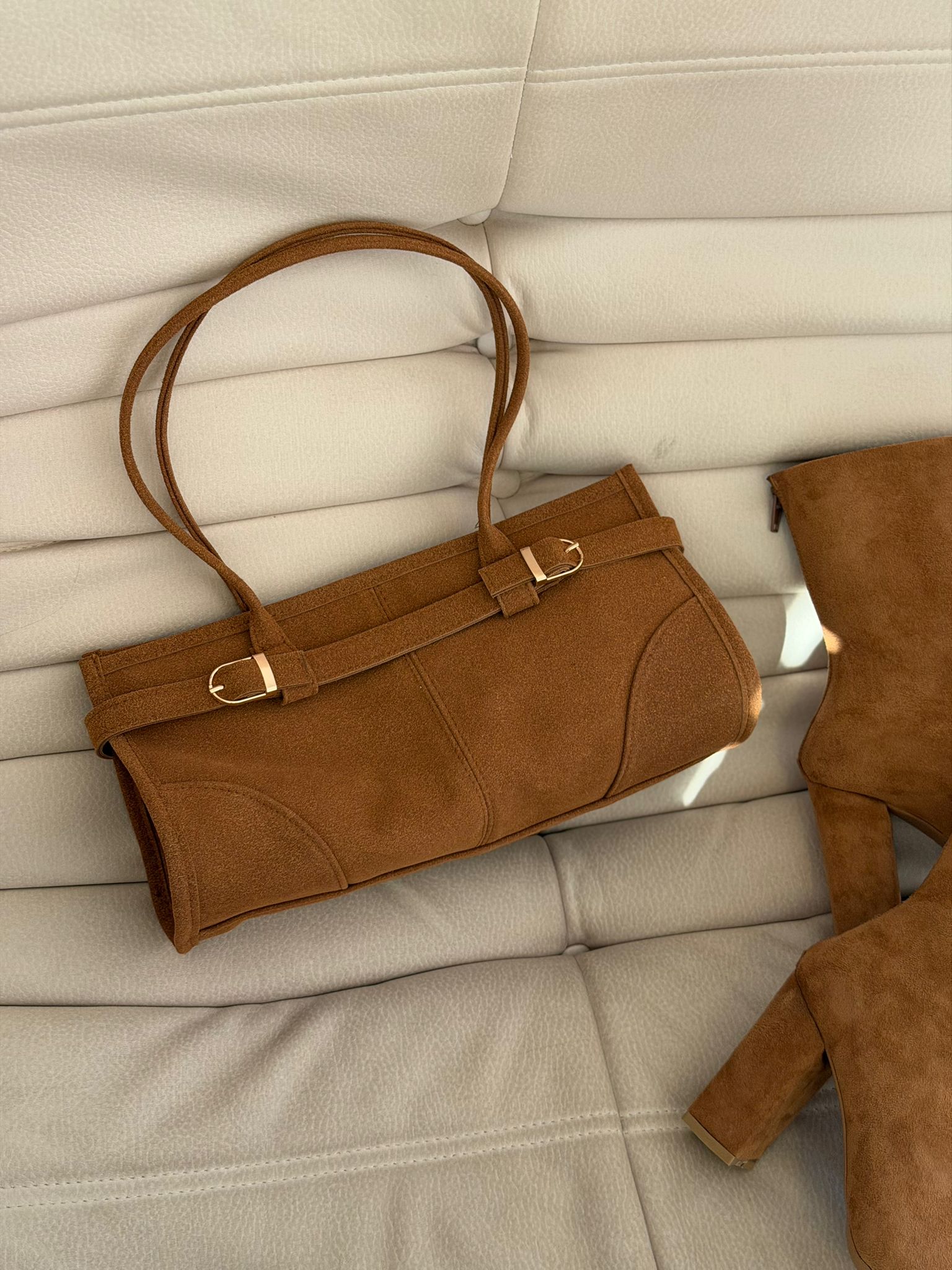 Anvessa Kadın Vintage Çanta Taba Süet - ILOVESHOES