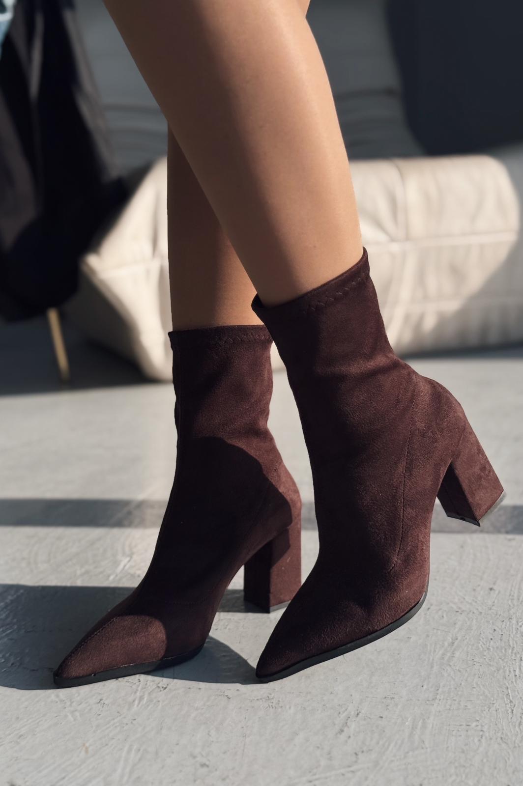 Ardews Süet Topuklu Çorap Bot Acı Kahve - ILOVESHOES