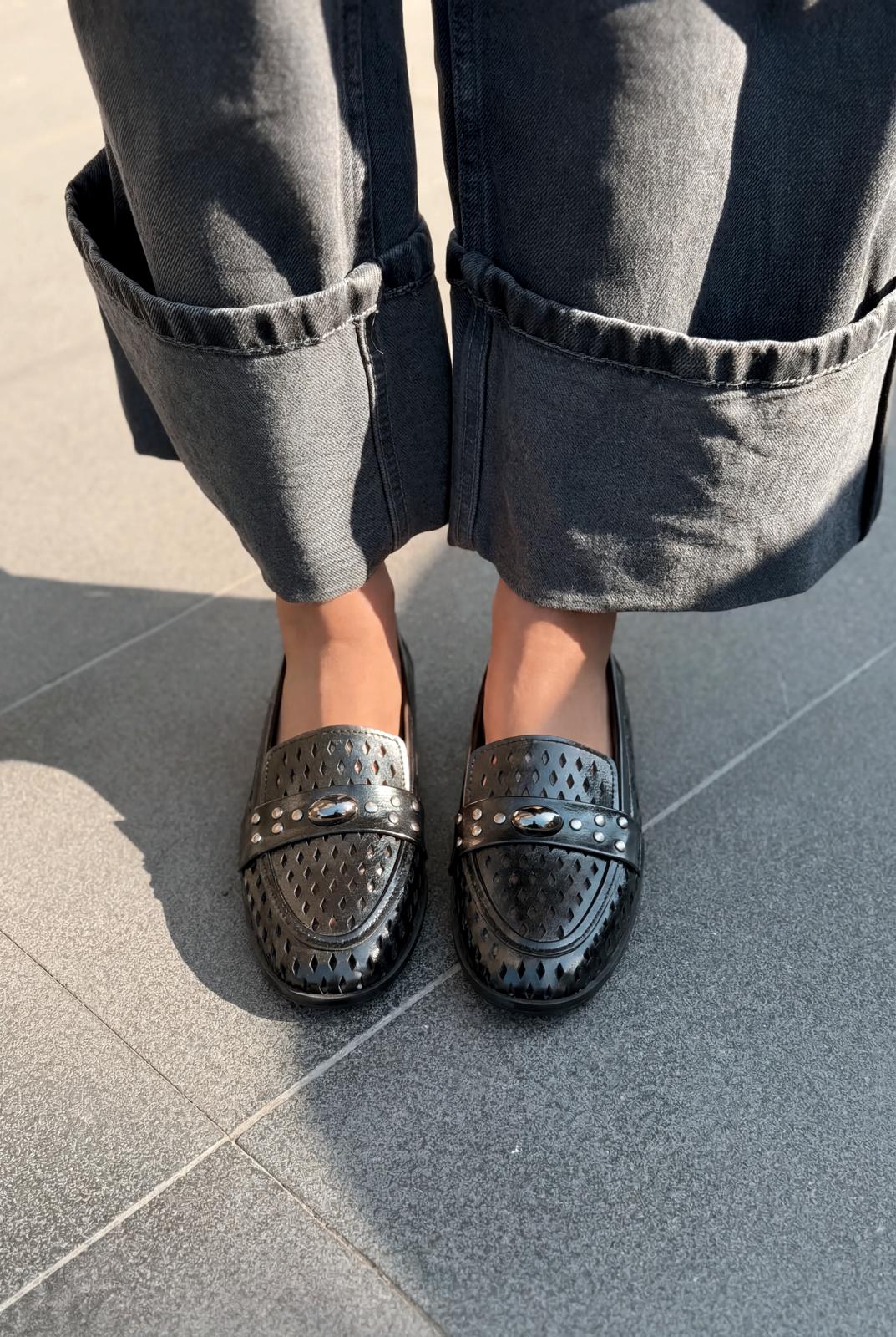 Ardion Kadın Loafer Siyah Mat Deri - ILOVESHOES