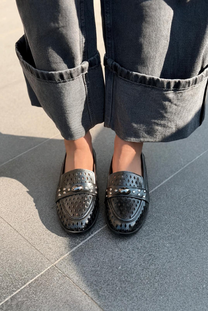 Ardion Kadın Loafer Siyah Mat Deri - ILOVESHOES