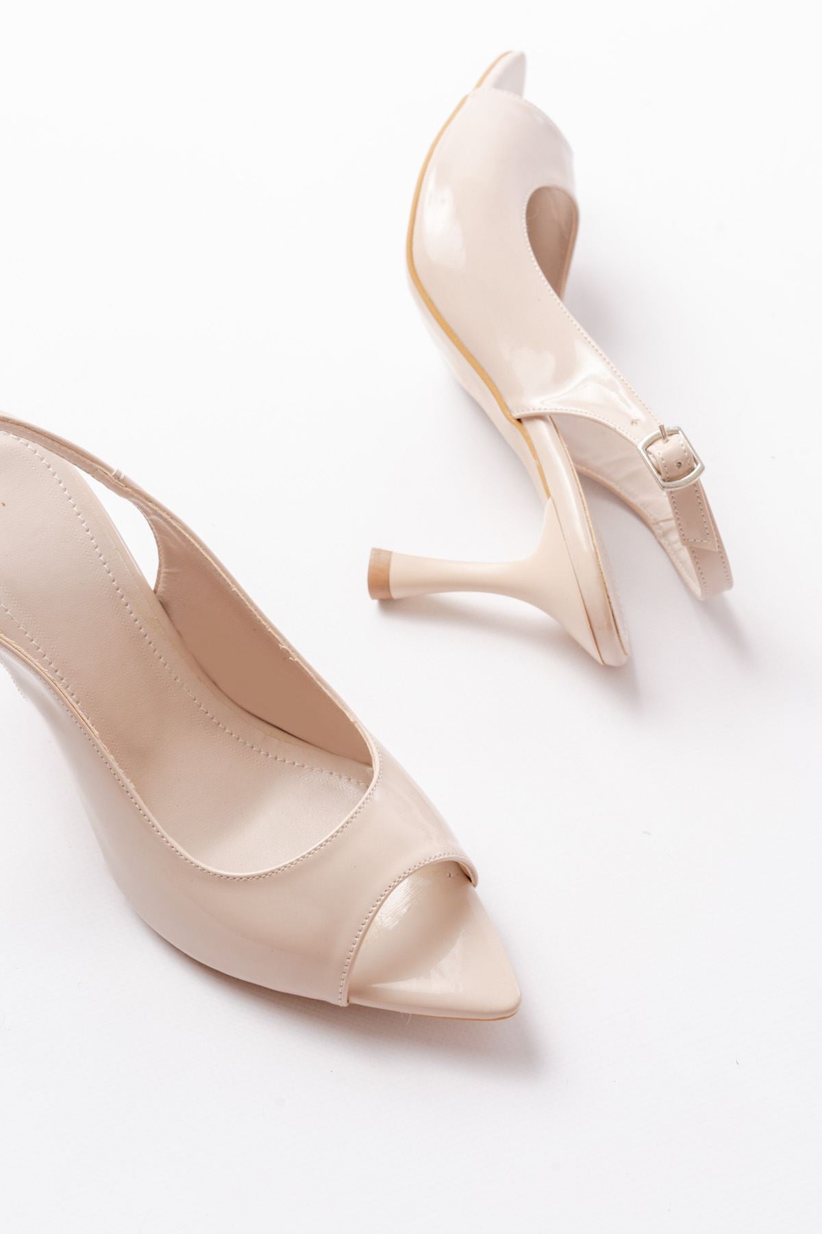 Remya Rugan Bej Topuklu Ayakkabı - ILOVESHOES