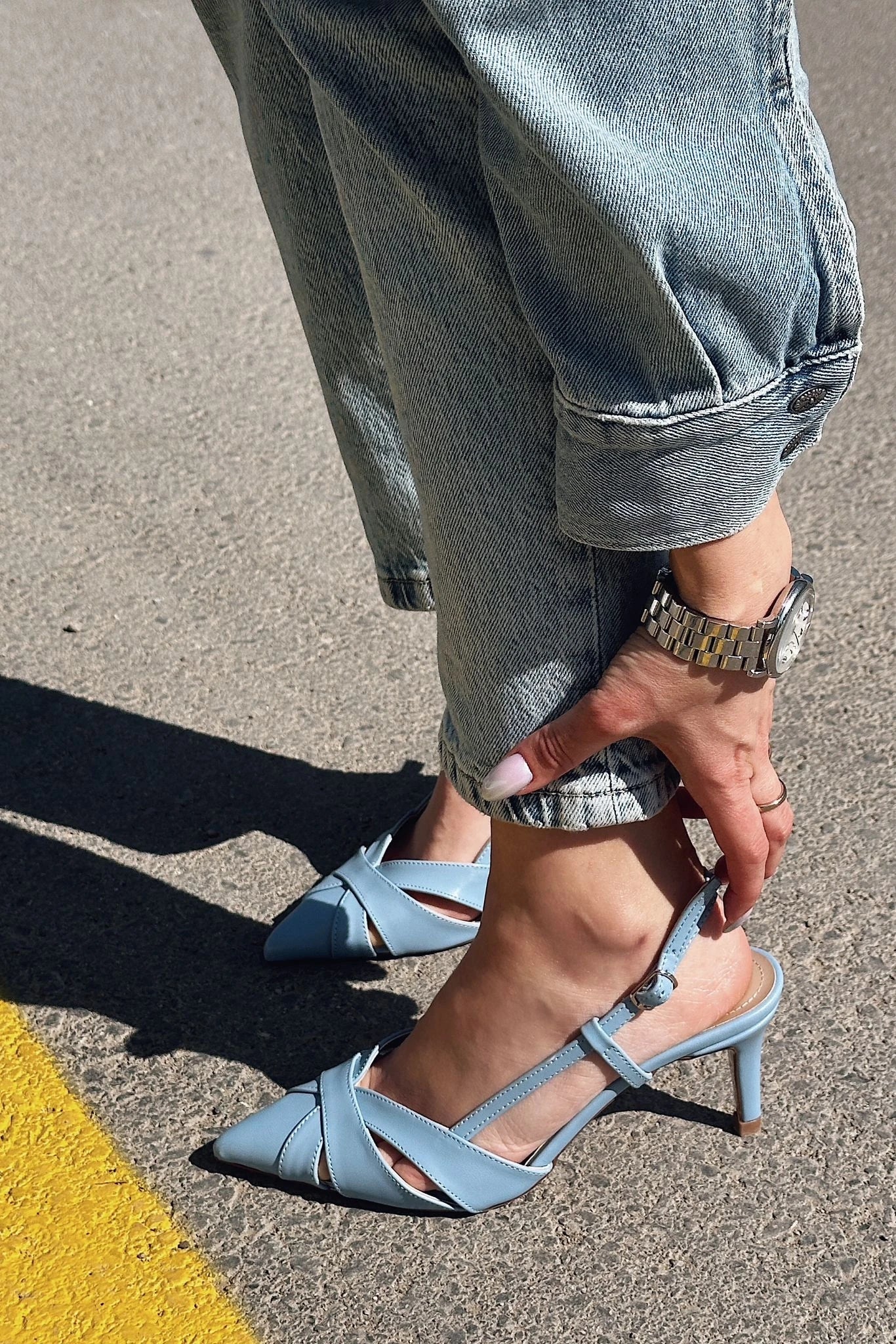 Peraps Mat Deri Yüksek Topuklu Stiletto Bebek Mavisi