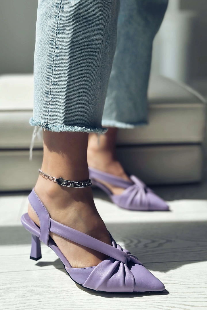 Anesta Mat Deri Kısa Topuklu Kadın Stiletto Lila