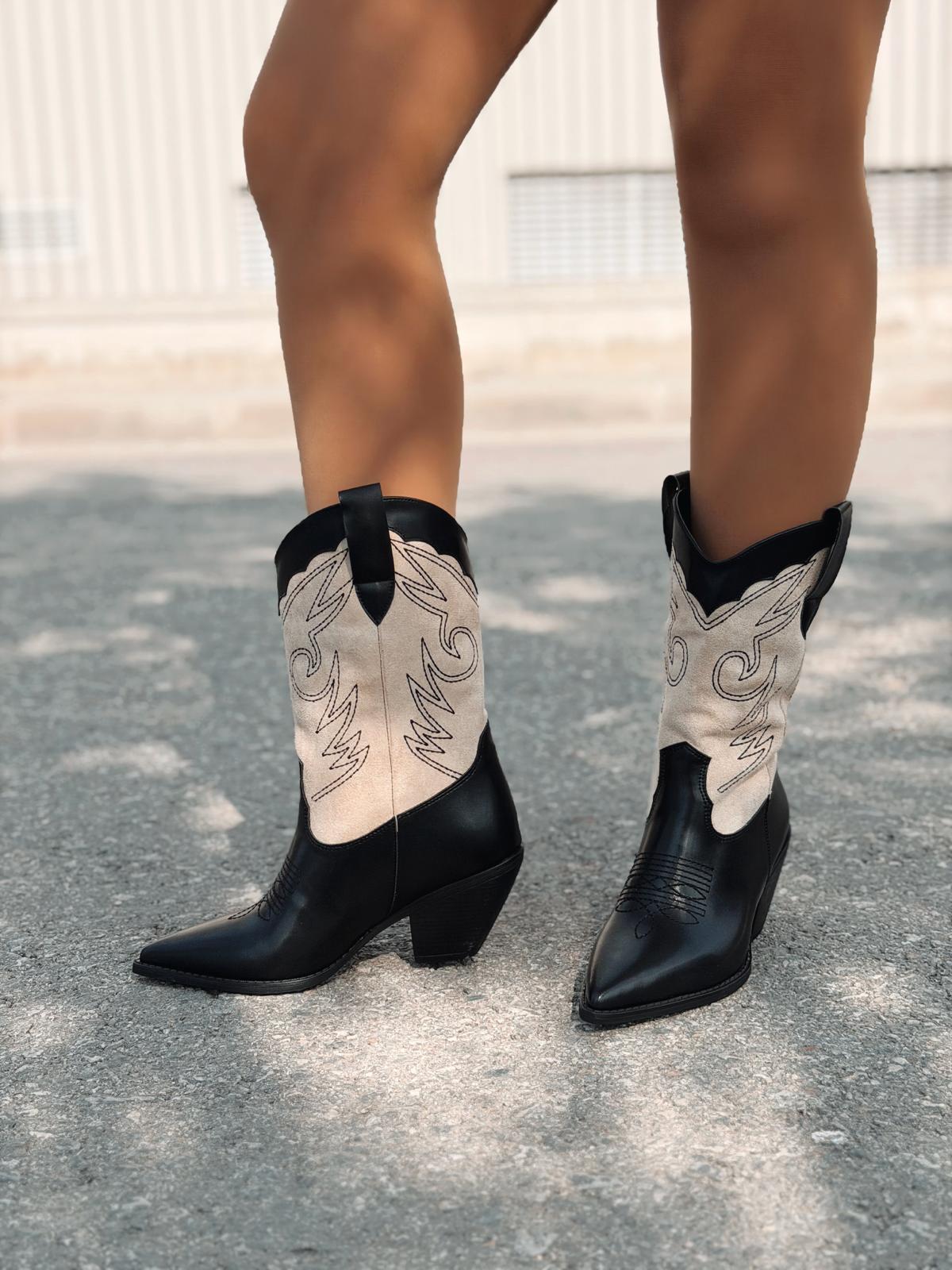 Marnel Kadın Kovboy Çizme Bej Nakışlı - ILOVESHOES