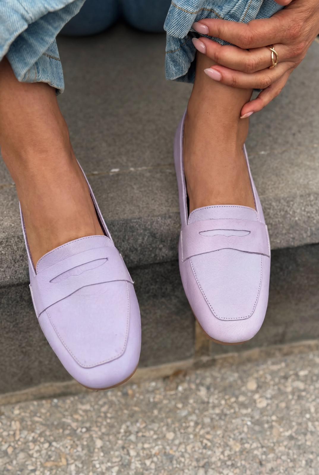 Melniel Hakiki Deri Kadın Loafer Lila - ILOVESHOES
