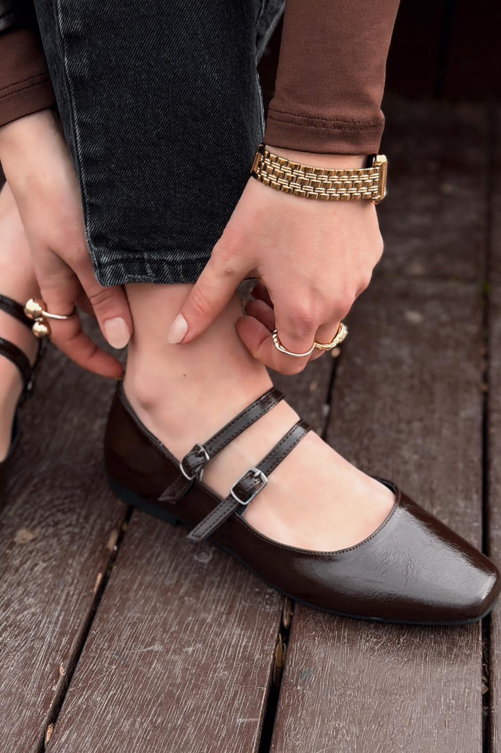 Relora Kadın Babet Acıkahve Kırışık Rugan - ILOVESHOES