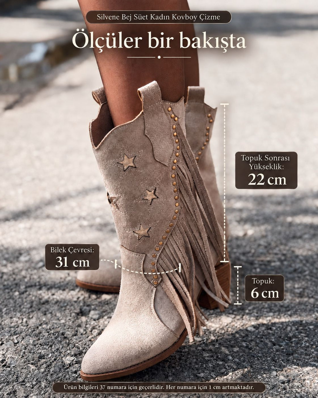 Silvene Bej Süet Kadın Kovboy Çizme - ILOVESHOES