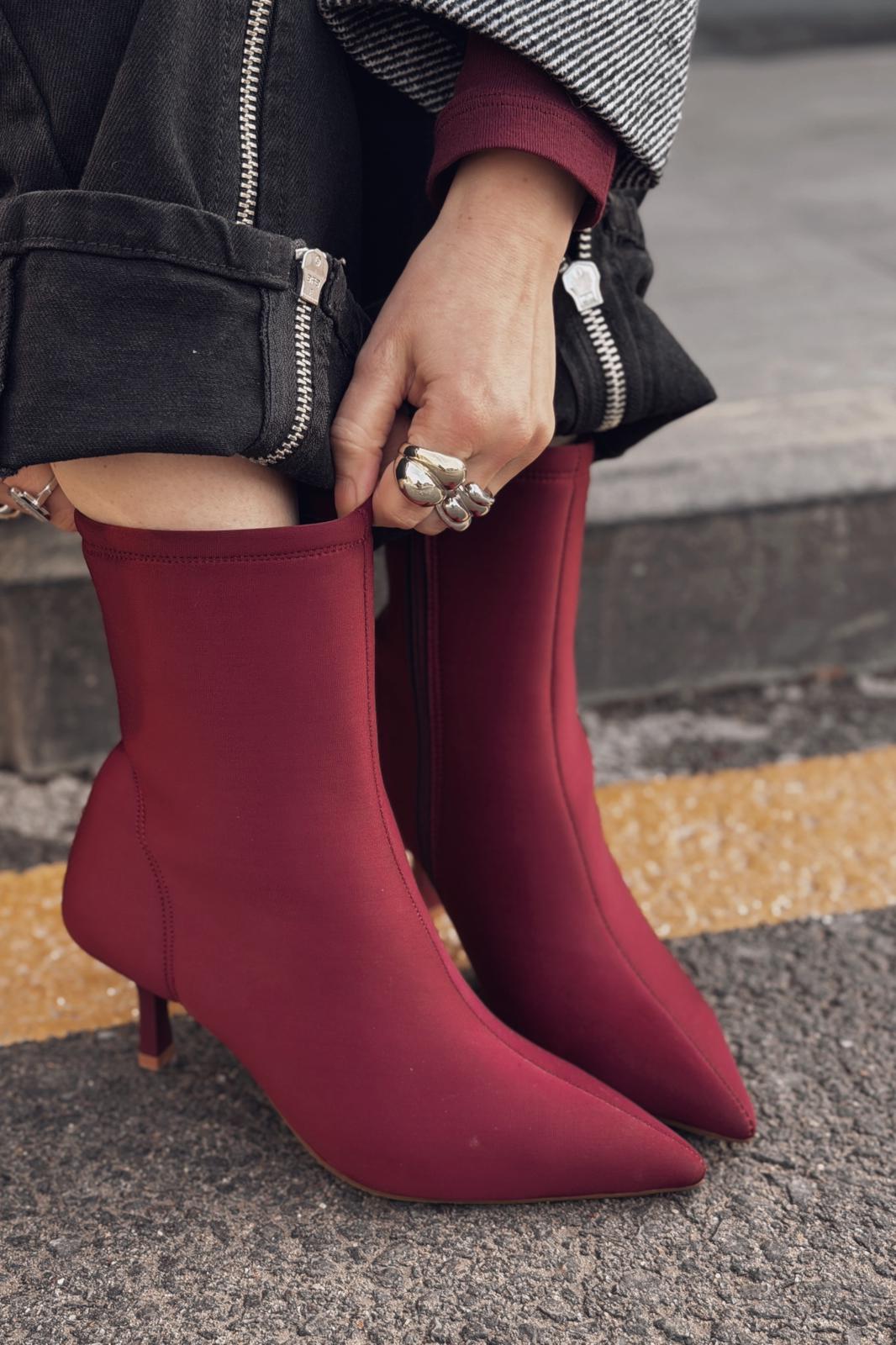 Evelin Kadın Dalgıç İnce Topuklu Bot Bordo - ILOVESHOES