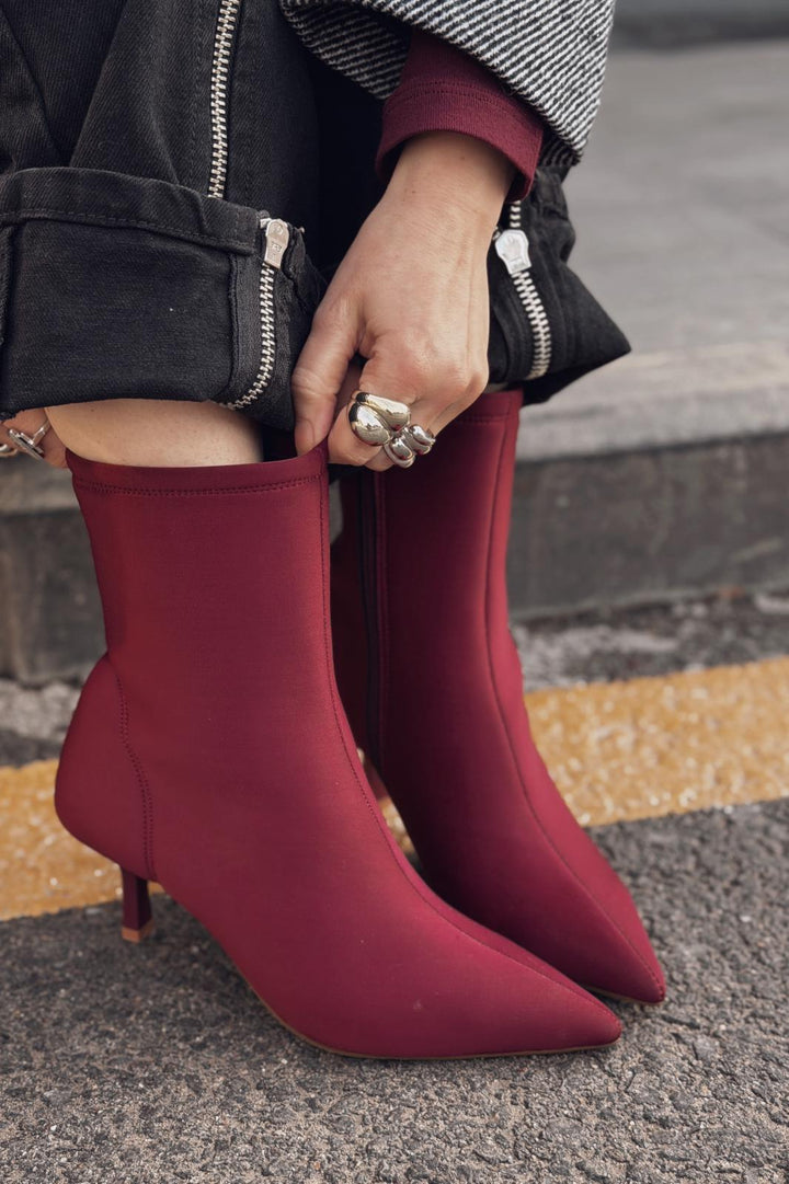 Evelin Kadın Dalgıç İnce Topuklu Bot Bordo - ILOVESHOES