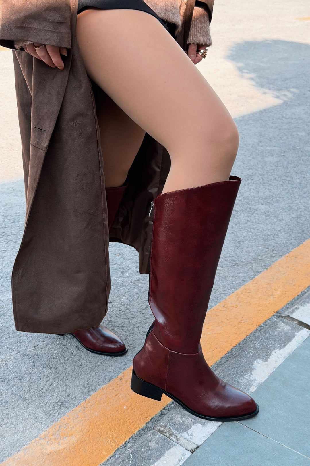 Roviles Kadın Çizme Bordo Kırışık Rugan - ILOVESHOES