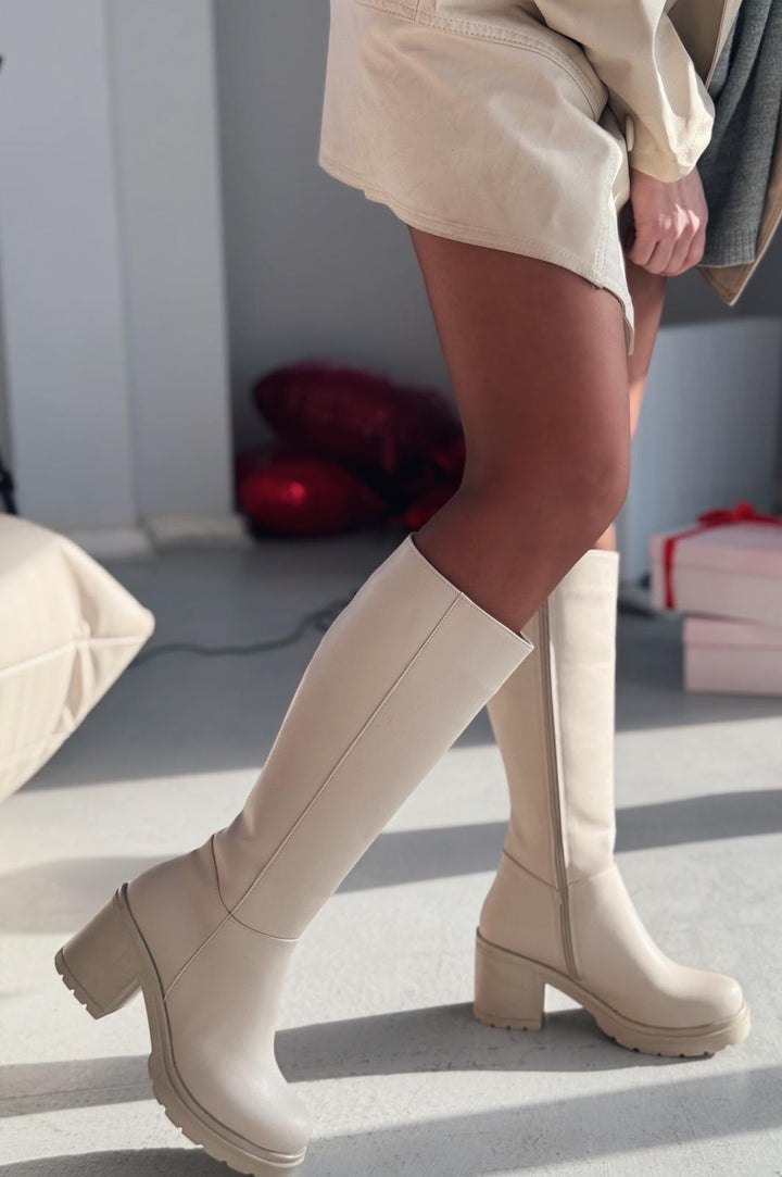 Lumira Bej Fermuarlı Günlük Kadın Çizme - ILOVESHOES