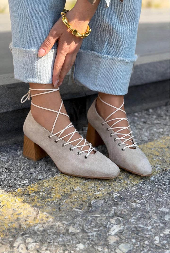 Temora Topuklu Ayakkabı Bej Süet - ILOVESHOES