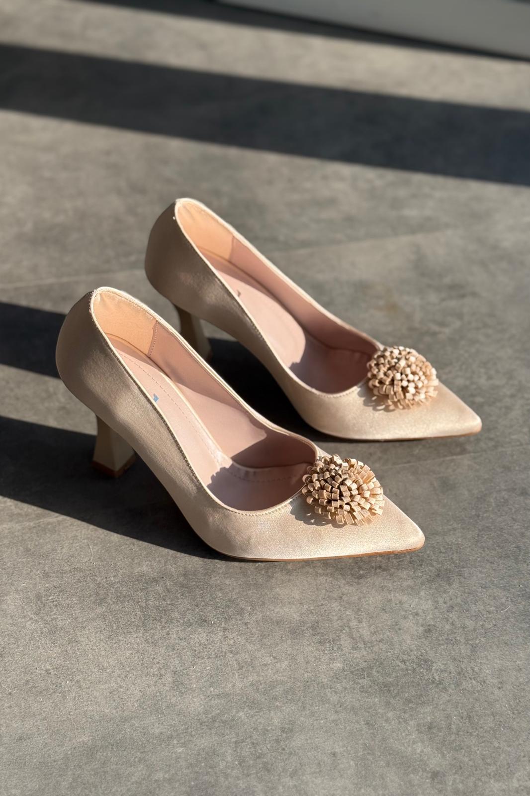 Fovira Saten Bej Stiletto - ILOVESHOES