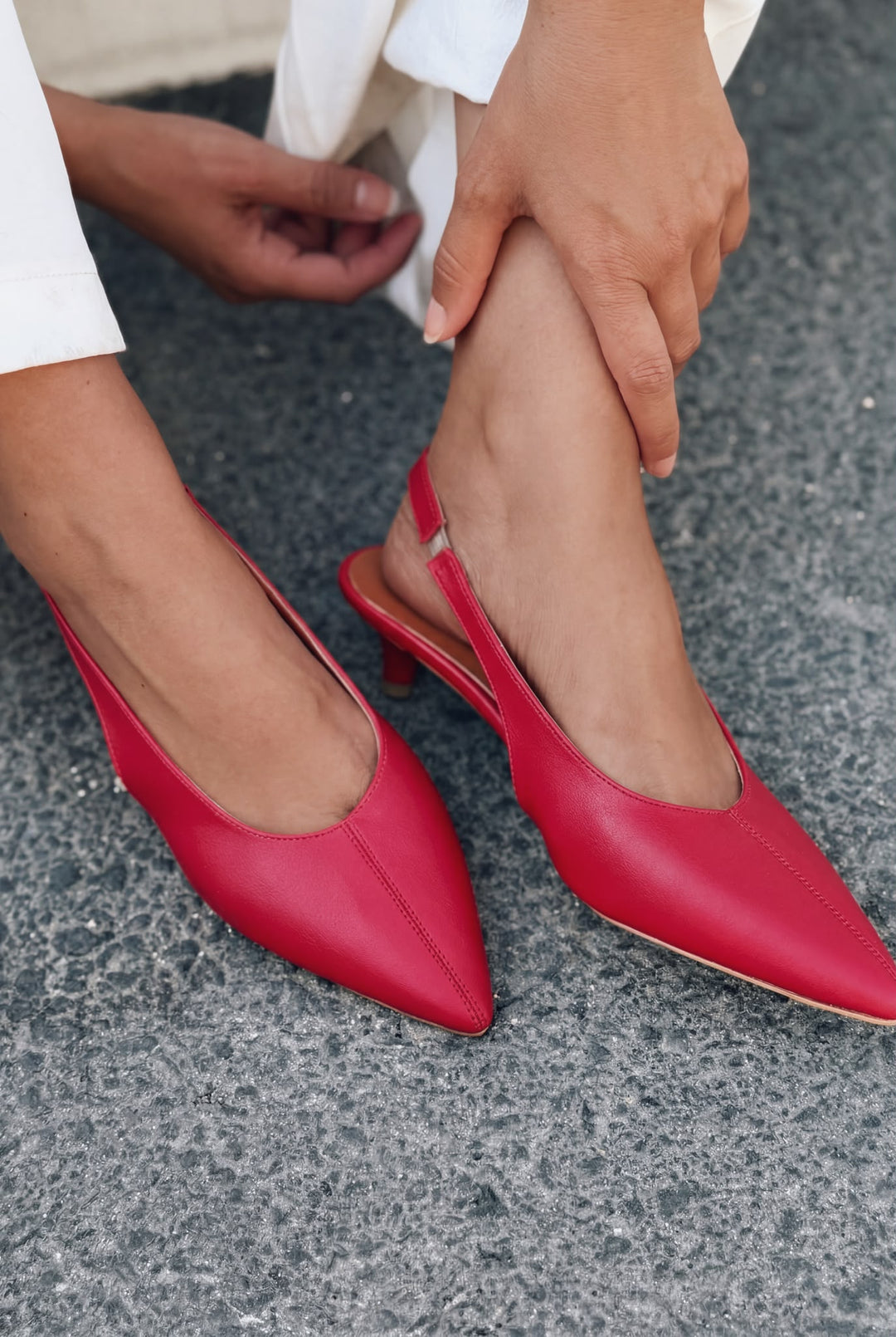 Selor Hakiki Deri Kırmızı Mat Deri Kadın Stiletto