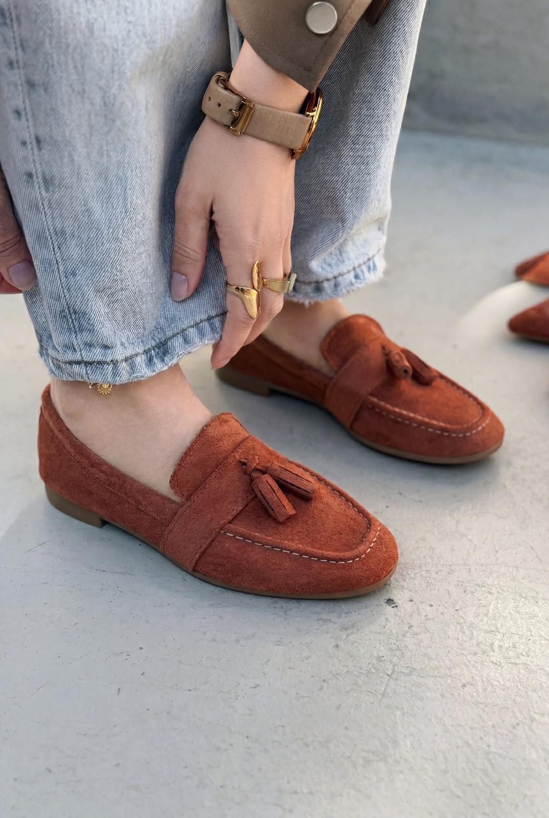 Olena Kadın Loafer Kiremit Süet - ILOVESHOES
