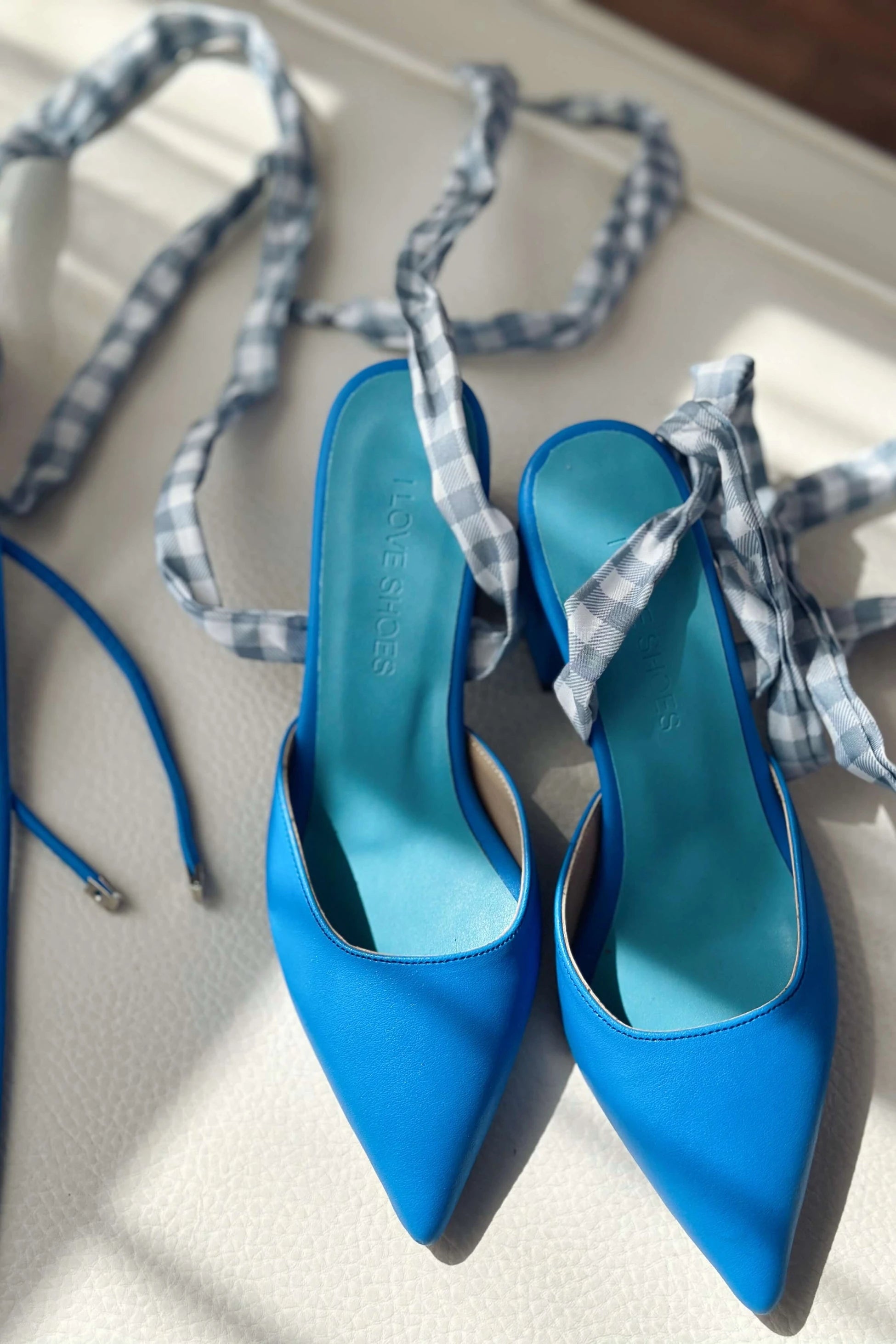 Vikons Mat Deri Ekose Detaylı Kadın Stiletto Mavi