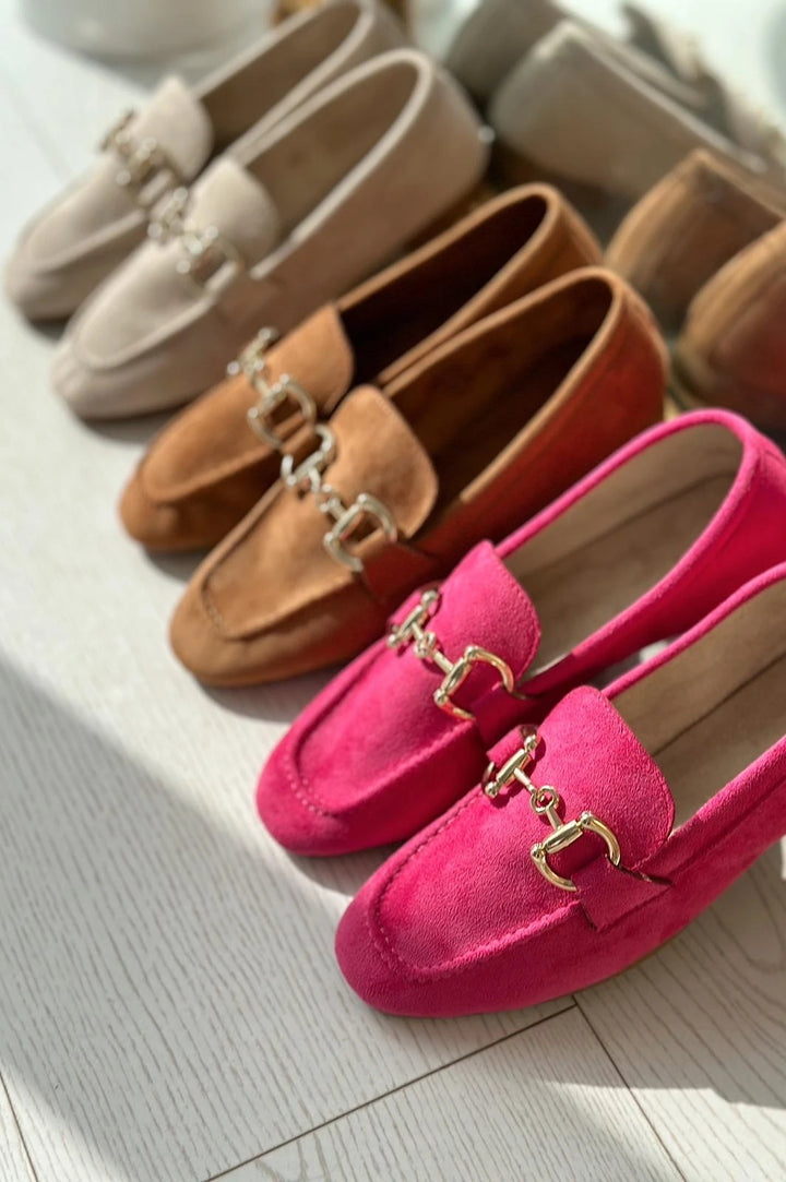 Lofin Süet Toka Detaylı  Kadın Loafer Fuşya