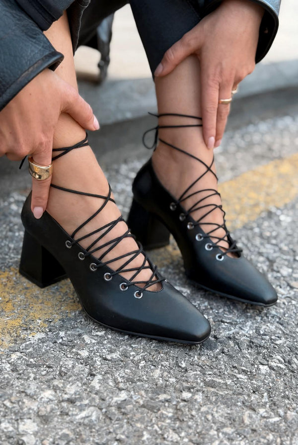 Temora Topuklu Ayakkabı Siyah Mat Deri - ILOVESHOES