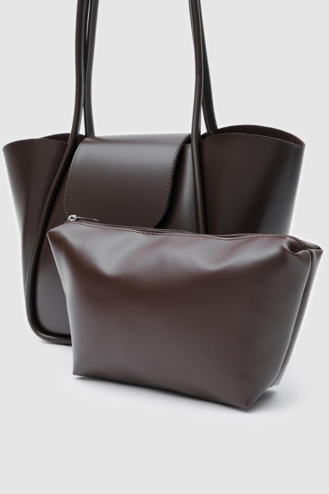 Jolin Omuz Çantası Acıkahve Mat Deri Makyaj Çantalı - ILOVESHOES