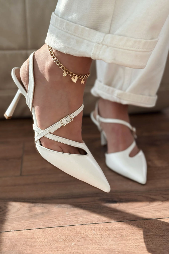 Flamor Mat Deri Yüksek Topuklu Stiletto Beyaz - ILOVESHOES