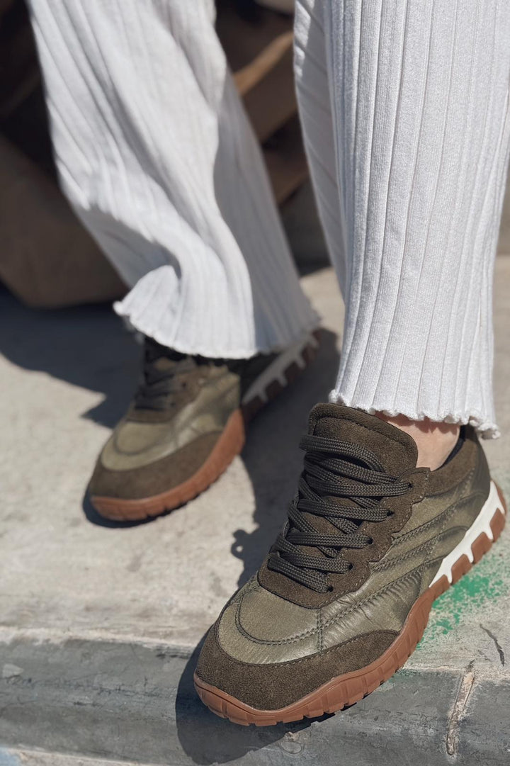 Romine Paraşüt Kumaş Haki Kadın Spor Ayakkabı - ILOVESHOES