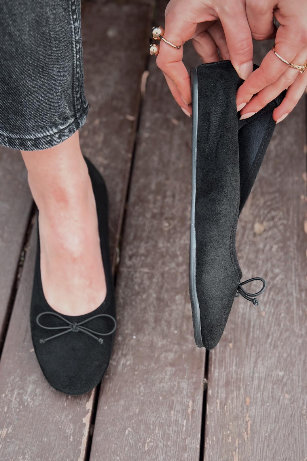 Stellor Kadın Babet Siyah Süet Dolgu Topuklu - ILOVESHOES