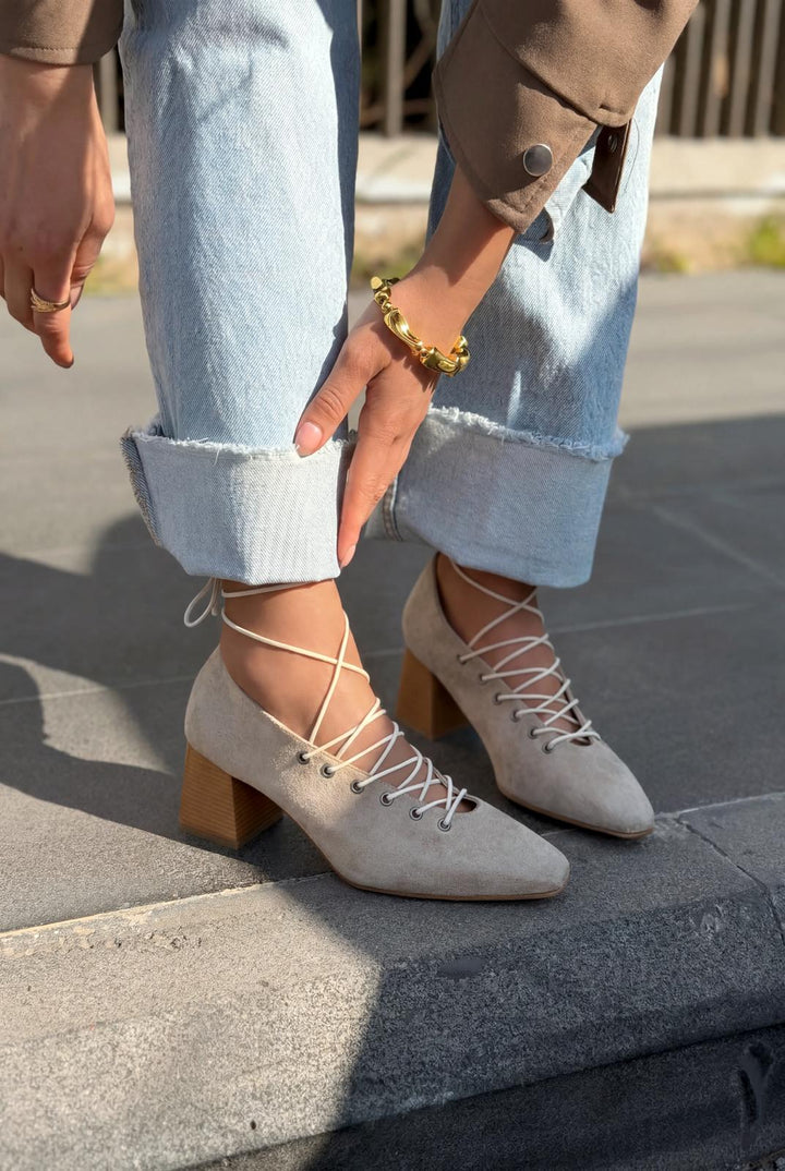 Temora Topuklu Ayakkabı Bej Süet - ILOVESHOES