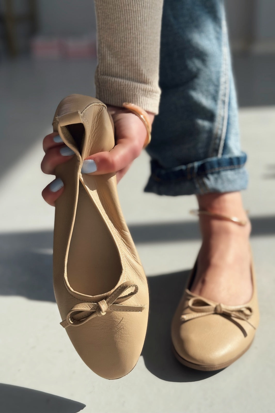 Balwen Hakiki Deri Kurdele Detaylı Kadın Loafer Nude