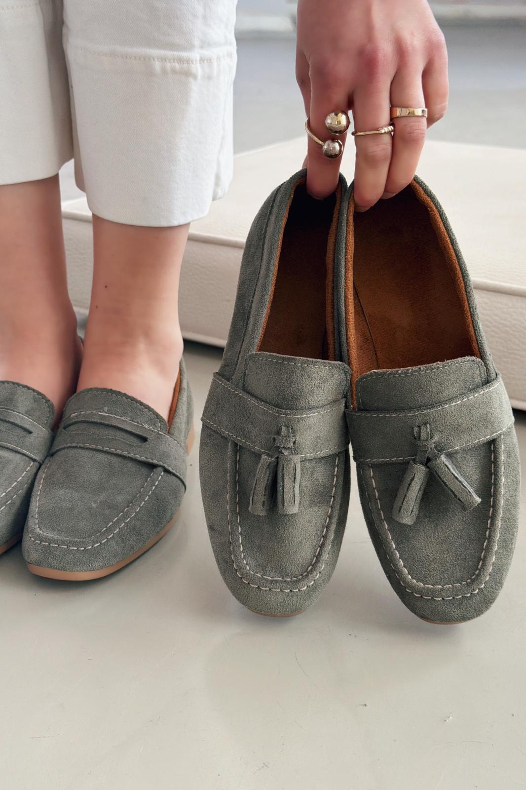 Olena Kadın Loafer Haki Süet - ILOVESHOES