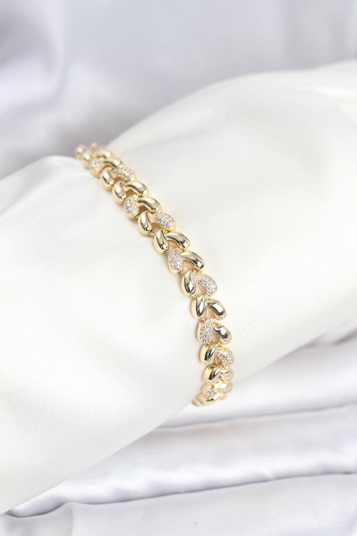 ILS - 1107 Kadın Bileklik Gold Pirinç Sarmal Damla Zirkon Taşlı - ILOVESHOES