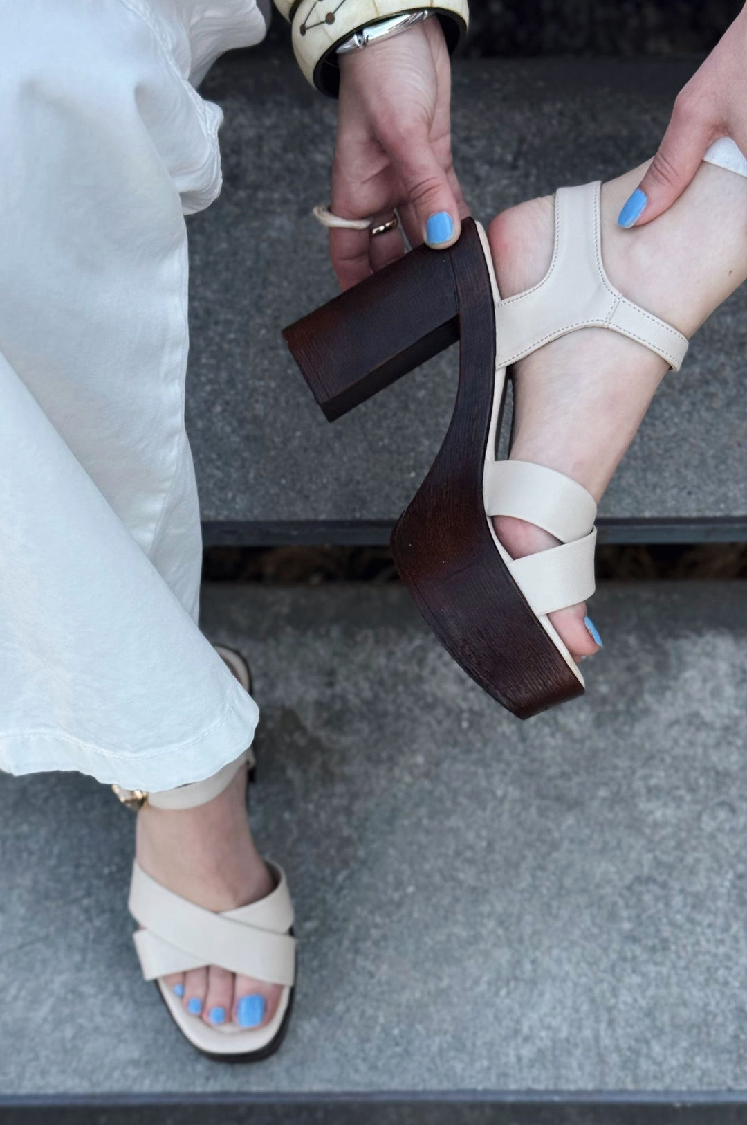 Opexda Mat Deri Bej Platform Topuklu Ayakkabı - ILOVESHOES
