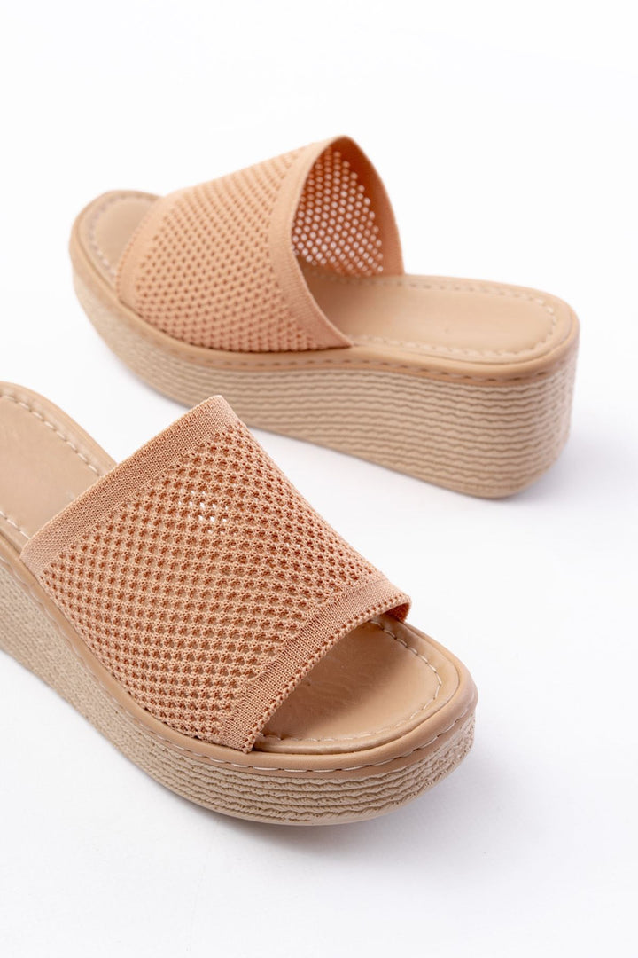 Seropa Triko Nude Dolgu Topuklu Terlik - ILOVESHOES