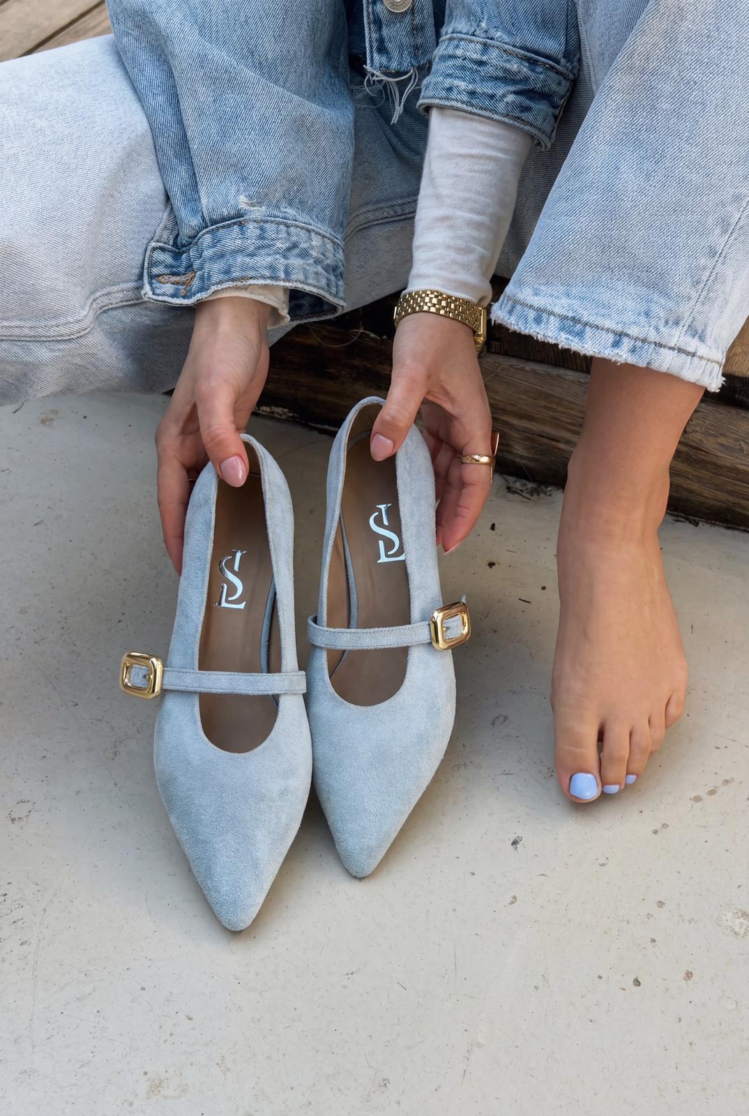Karden Stiletto Bebek Mavisi Süet - ILOVESHOES