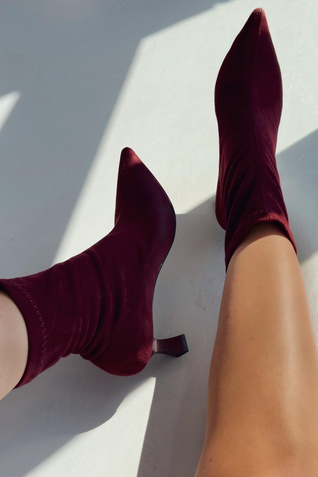 Loravo Süet Streç Topuklu Çorap Bot Bordo - ILOVESHOES