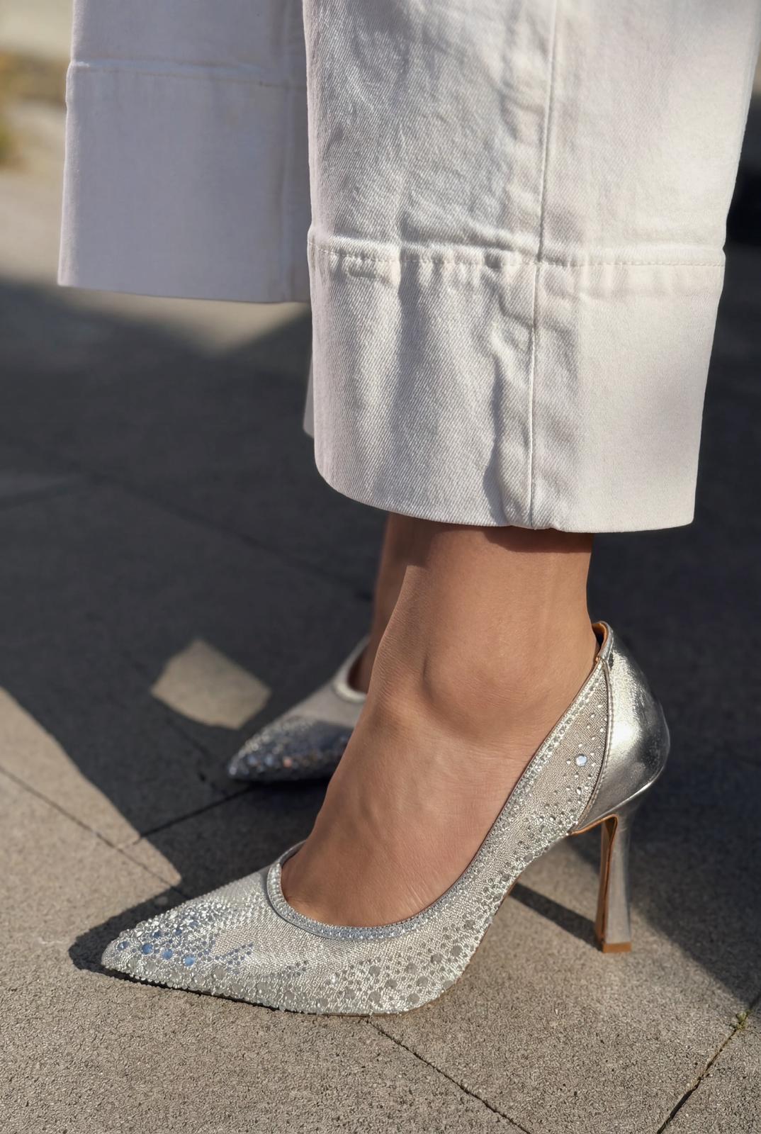 Arivelle Stiletto Gümüş Taşlı - ILOVESHOES