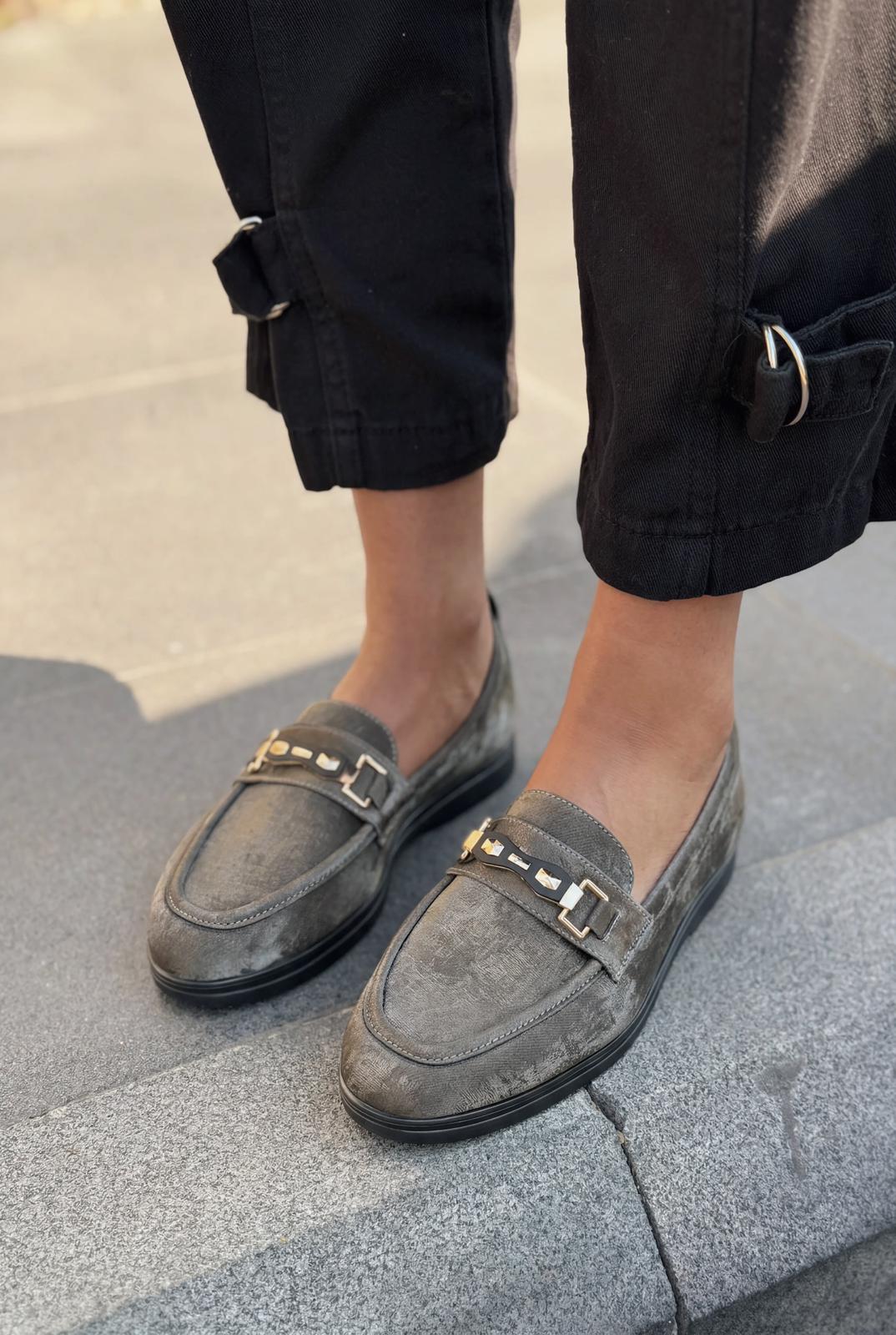 Torel Kadın Loafer Gri Saten - ILOVESHOES